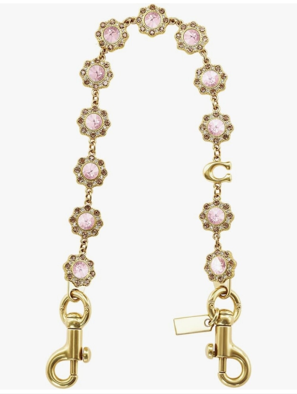 Gold-Tone Pink Crystal Flower Purse Strap